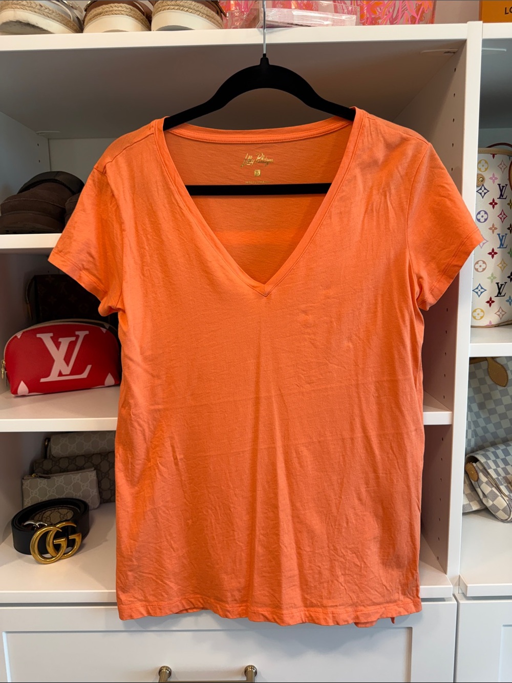 Lilly Pulitzer Meredith Orange Coral V-Neck Short Sleeve Tee